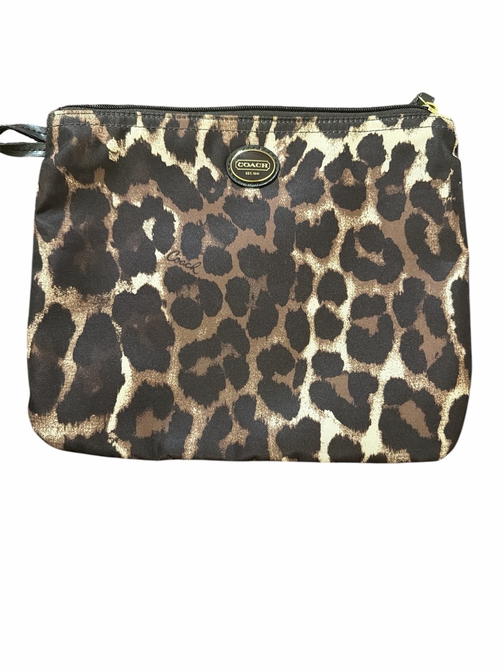 COACH Ocelot Leopard Print Cosmetic Pouch in Brown and Cream